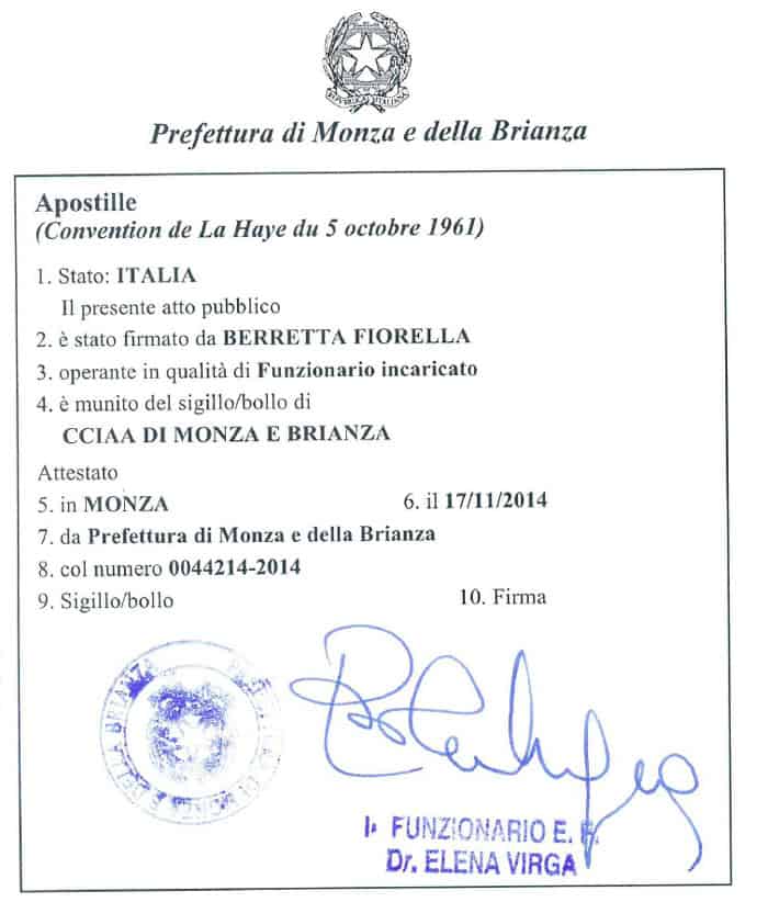 Apostilla de la Haya Italia